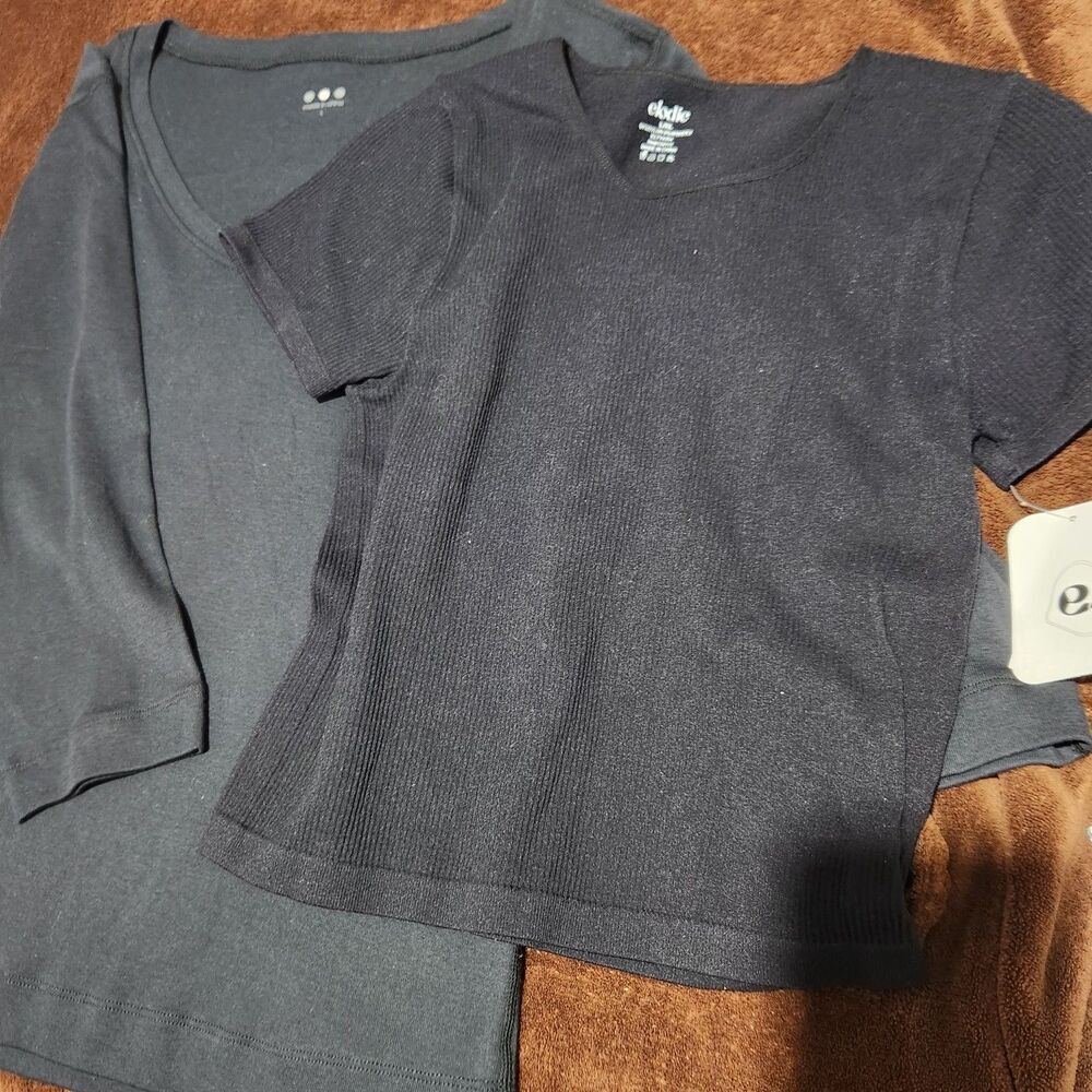 Nordstrom Casual Top Size Large Black 2pcs! One Short Sleeve One Long Sleeve